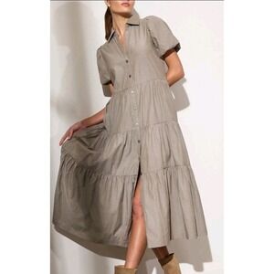 Brochu Walker Taupe Button-Front Tiered Maxi Dress